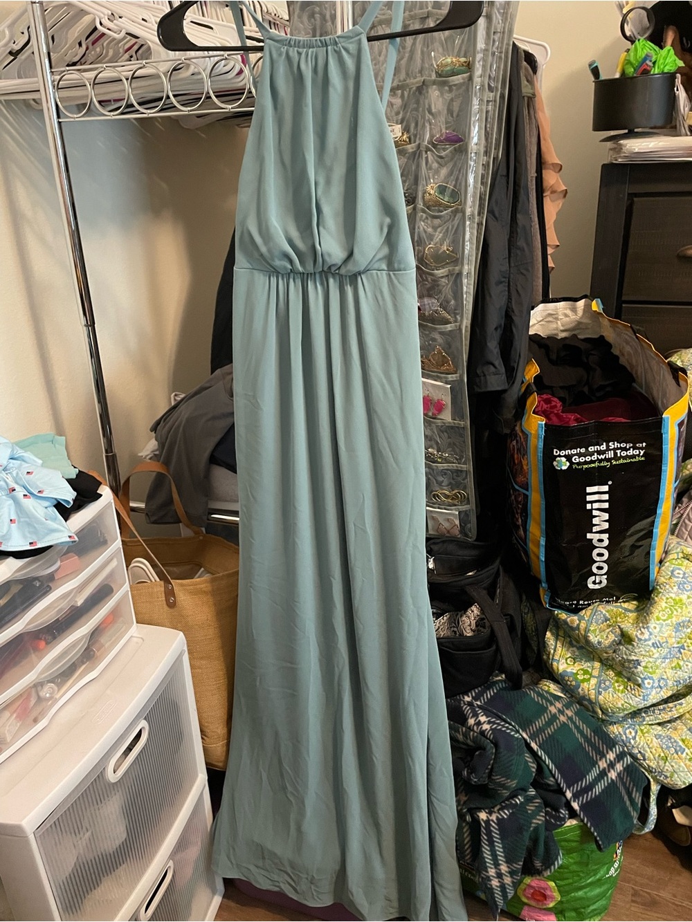 Sleeveless Halter Maxi Dress in muted blue